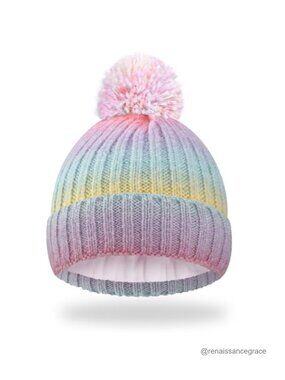 Kids Winter Beanie Warm Knit Skull Hat Pom Cuffed Chunky Stretchy
